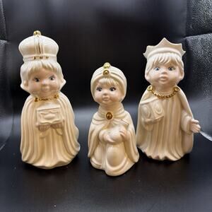 Vintage Glazed Arnel Ivory Glazed Ceramic Wisemen Set Of 3 Nativity Decor